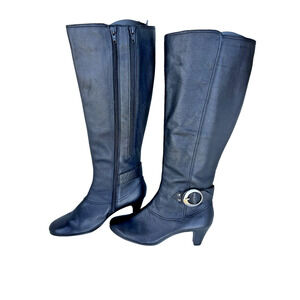 Aerosoles Incredible Riding Boots Black Leather Double Zip Knee High Size-8